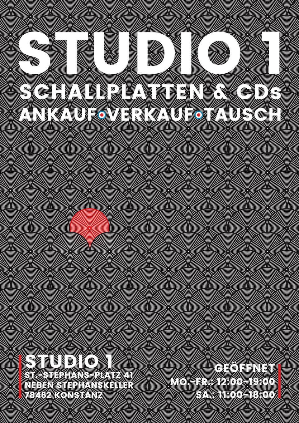 Plakat für unseren Plattenladen Studio 1 in Konstanz.